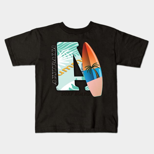 Australia surf board Kids T-Shirt by TeeText